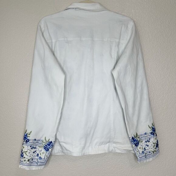 Denim & Co Vintage Embroidered Stretch Long Sleeves Jean Jacket - Picture 9 of 14